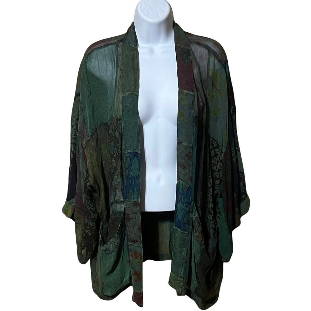 Young Threads Boho Patchwork Kimono Floral Open Front L Sheer Pockets Oversized